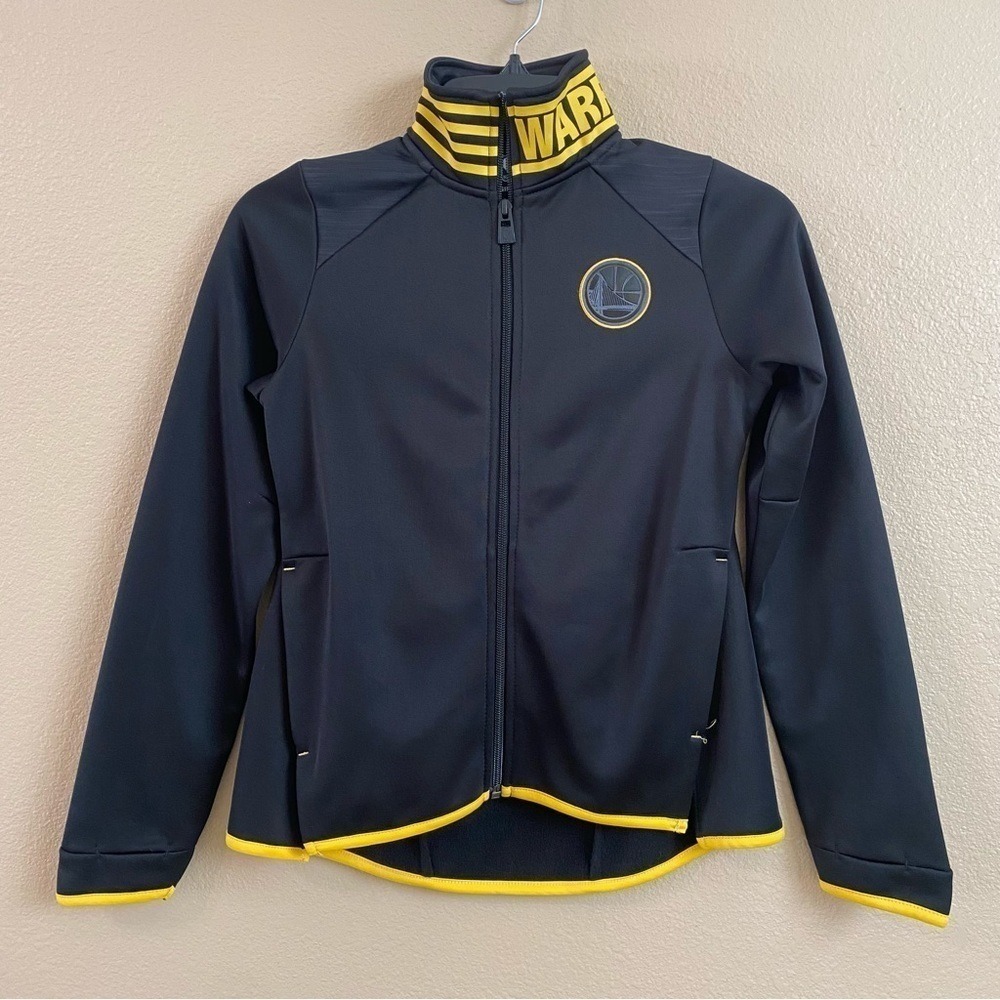 NBA Golden State Warriors Girls S 7/8 Black Yellow Aviator Full Zip Track Jacket